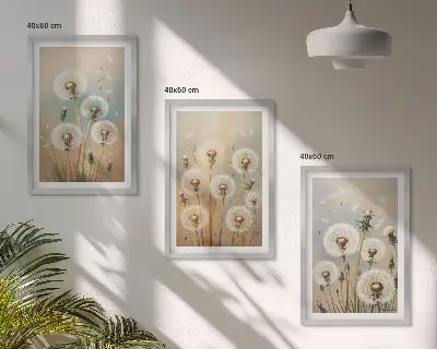 Wanddecoratie set schilderijen met pastelkleurige paardenbloemen