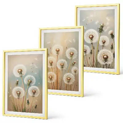 Wanddecoratie set schilderijen met pastelkleurige paardenbloemen