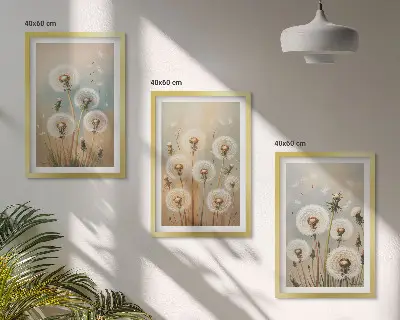 Wanddecoratie set schilderijen met pastelkleurige paardenbloemen