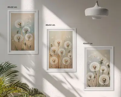 Wanddecoratie set schilderijen met pastelkleurige paardenbloemen