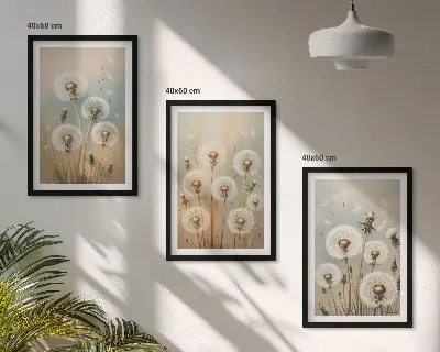 Wanddecoratie set schilderijen met pastelkleurige paardenbloemen