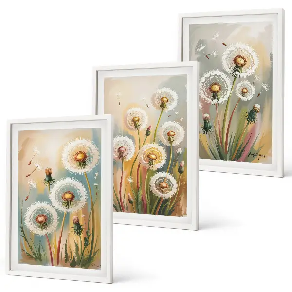 Fotowand met pastelkleurige paardenbloemen en grassen