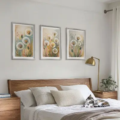 Fotowand met pastelkleurige paardenbloemen en grassen