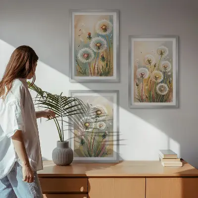 Fotowand met pastelkleurige paardenbloemen en grassen