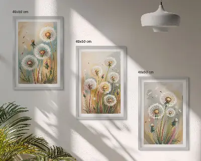 Fotowand met pastelkleurige paardenbloemen en grassen