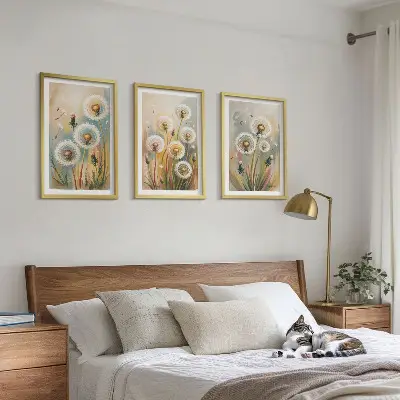 Fotowand met pastelkleurige paardenbloemen en grassen