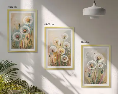 Fotowand met pastelkleurige paardenbloemen en grassen