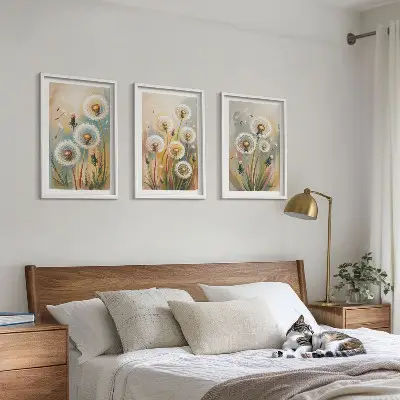 Fotowand met pastelkleurige paardenbloemen en grassen