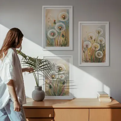 Fotowand met pastelkleurige paardenbloemen en grassen