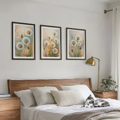 Fotowand met pastelkleurige paardenbloemen en grassen