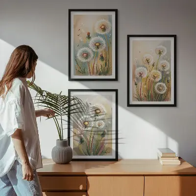 Fotowand met pastelkleurige paardenbloemen en grassen