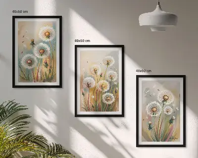 Fotowand met pastelkleurige paardenbloemen en grassen