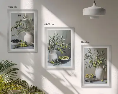 Fotowand olijven in grijze vazen