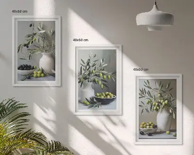 Fotowand olijven in grijze vazen