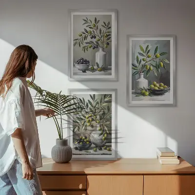 Set wanddecoratie van keramiek olijfkleurige grijstinten