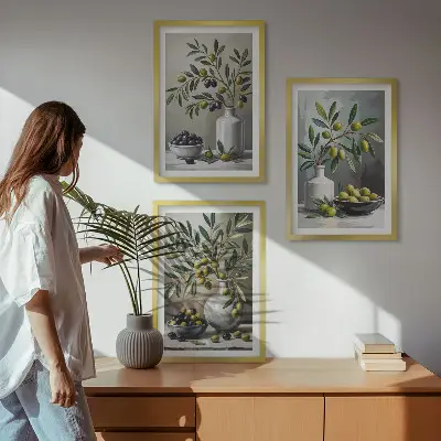 Set wanddecoratie van keramiek olijfkleurige grijstinten