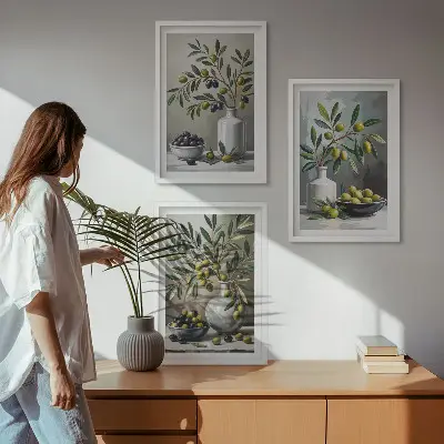Set wanddecoratie van keramiek olijfkleurige grijstinten