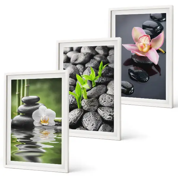 Wanddecoratieset schilderijen rustige compositie met zen bloemen en water