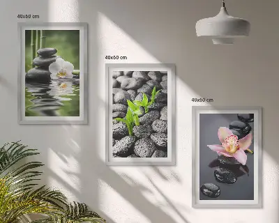 Wanddecoratieset schilderijen rustige compositie met zen bloemen en water