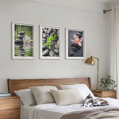 Wanddecoratie set schilderijen Spokojna kompozycja zen kwiaty woda