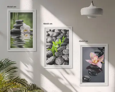 Wanddecoratieset schilderijen rustige compositie met zen bloemen en water