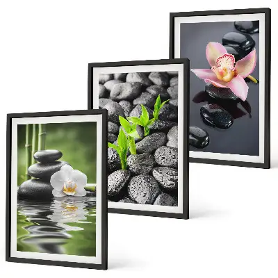 Wanddecoratieset schilderijen rustige compositie met zen bloemen en water