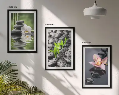 Wanddecoratieset schilderijen rustige compositie met zen bloemen en water