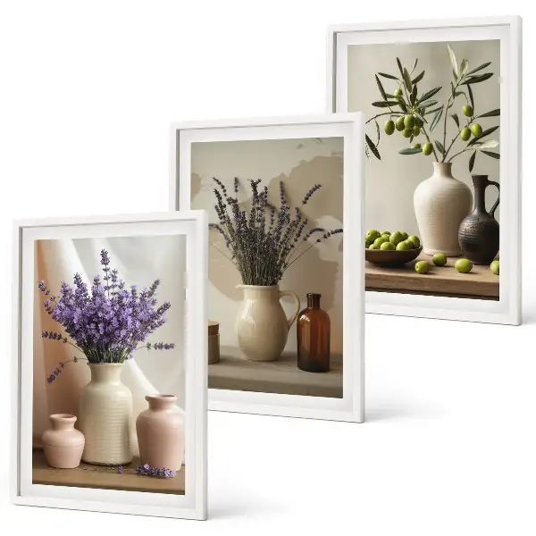 Fotowand met lavendel, olijven en servies