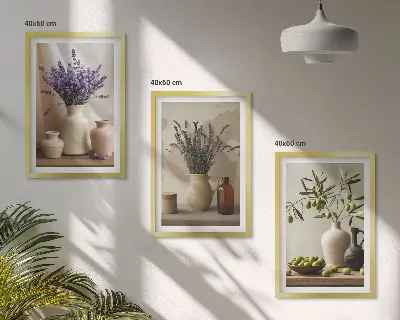 Fotowand met lavendel, olijven en servies