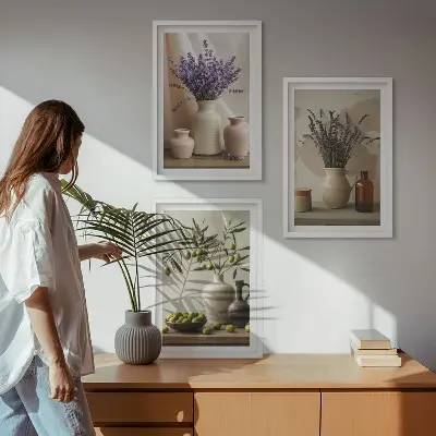 Fotowand met lavendel, olijven en servies
