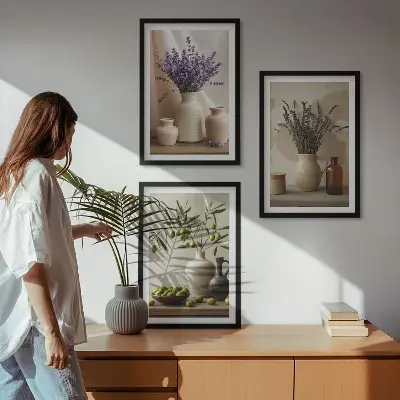 Fotowand met lavendel, olijven en servies