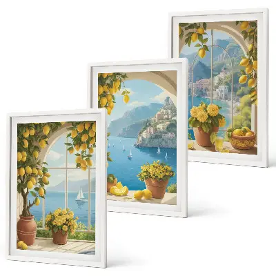 Wanddecoratie set schilderijen Krajobrazy morza cytryny okna