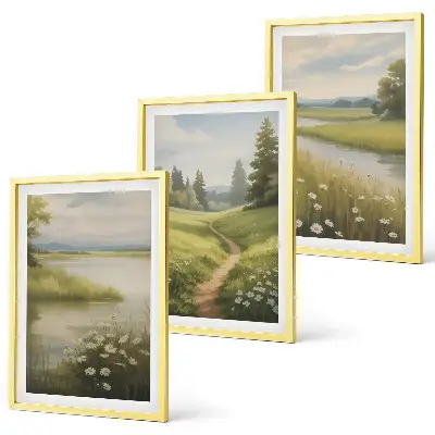 Wanddecoratie set schilderijen lente landschap met rivier en weide
