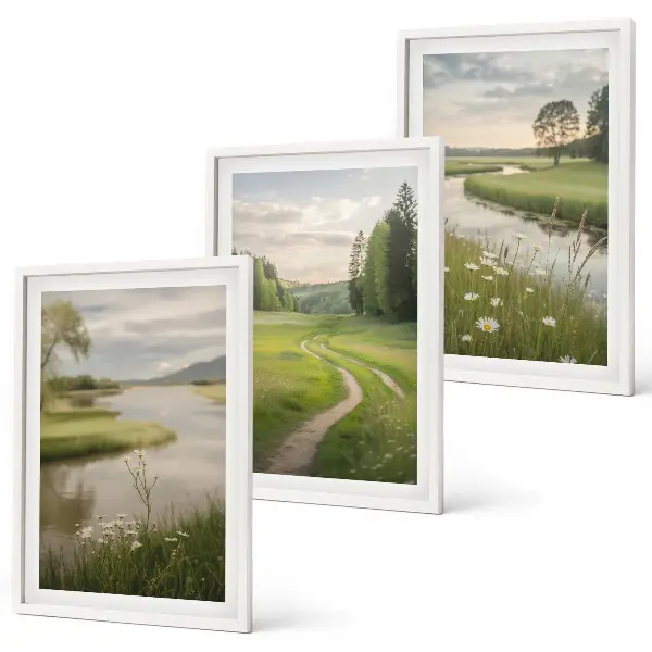 Fotowand zomerlandschap met rivier en bloemenweide