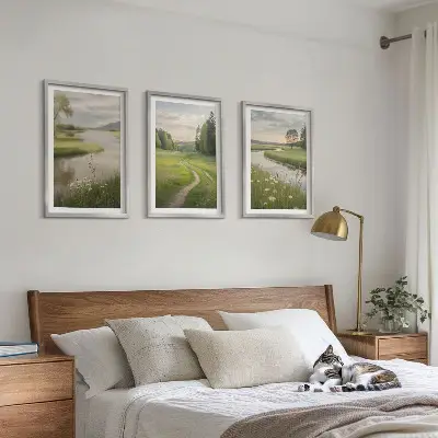 Fotowand zomerlandschap met rivier en bloemenweide