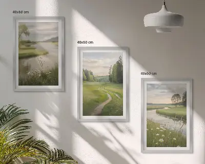 Fotowand zomerlandschap met rivier en bloemenweide