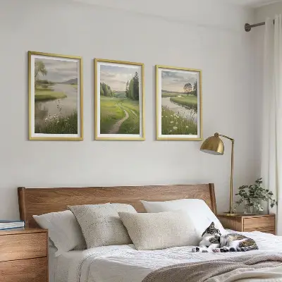 Fotowand zomerlandschap met rivier en bloemenweide