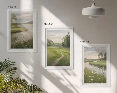 Fotowand zomerlandschap met rivier en bloemenweide