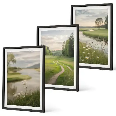 Fotowand zomerlandschap met rivier en bloemenweide