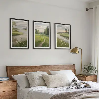 Fotowand zomerlandschap met rivier en bloemenweide