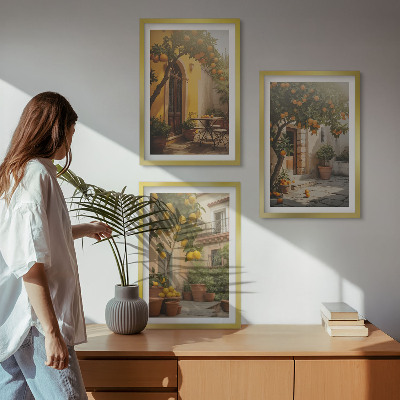 Wanddecoratie set schilderijen Słoneczne patio cytrusy doniczki