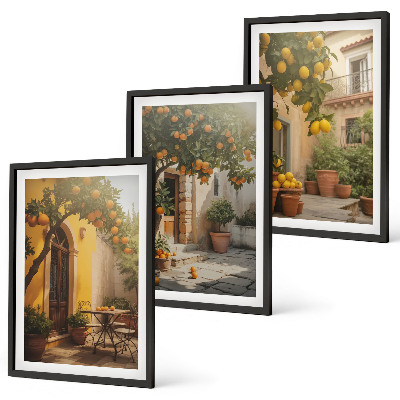 Wanddecoratie set schilderijen Słoneczne patio cytrusy doniczki
