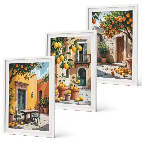 Wanddecoratieset schilderijen citrusvruchten in de tuin