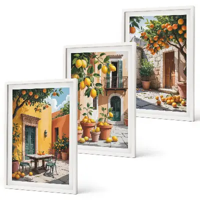 Wanddecoratieset schilderijen citrusvruchten in de tuin