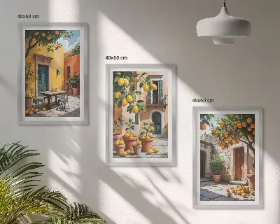 Wanddecoratieset schilderijen citrusvruchten in de tuin