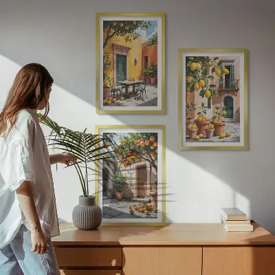 Wanddecoratieset schilderijen citrusvruchten in de tuin