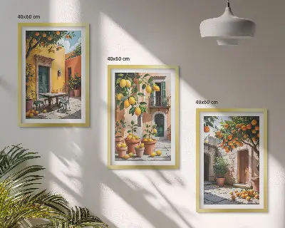 Wanddecoratieset schilderijen citrusvruchten in de tuin