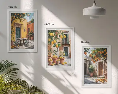 Wanddecoratieset schilderijen citrusvruchten in de tuin
