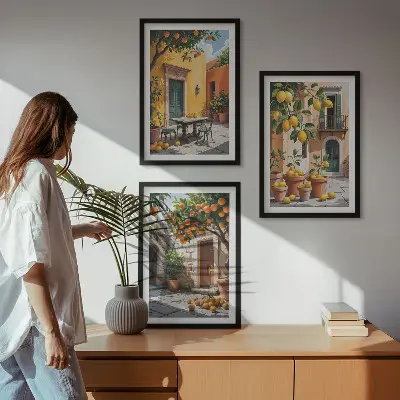 Wanddecoratieset schilderijen citrusvruchten in de tuin