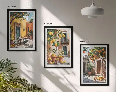 Wanddecoratieset schilderijen citrusvruchten in de tuin